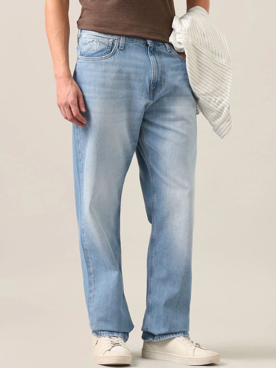 U.S. Polo Assn. Denim Co. Men Straight Fit Mid-Rise Low Distress Light Fade Jeans - view 1
