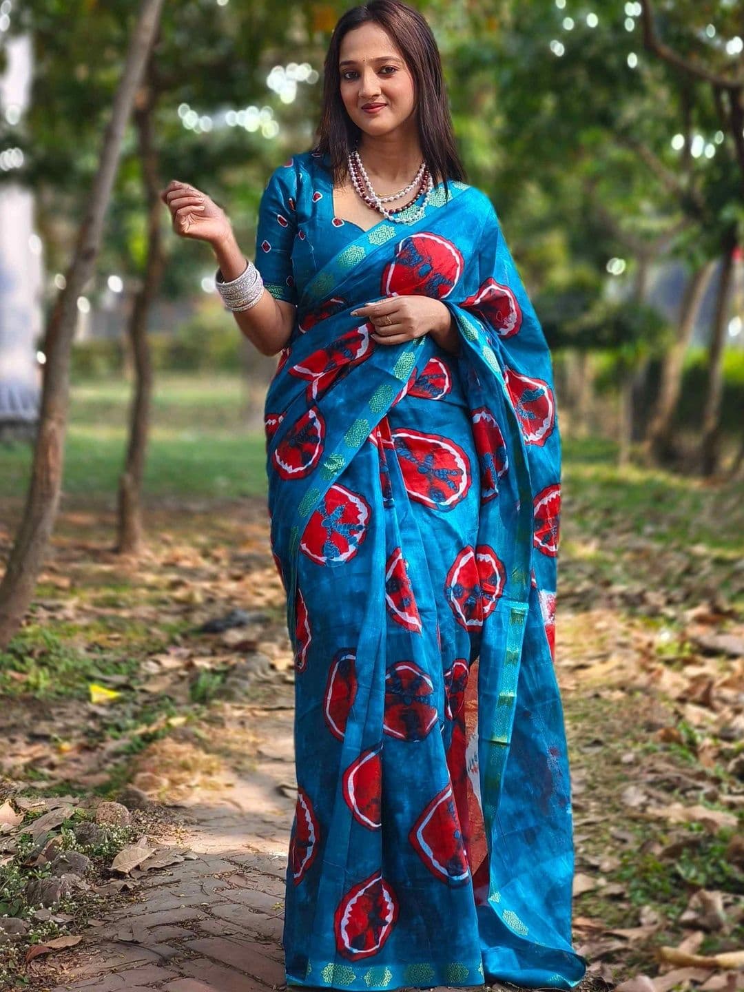 KALINI Tie and Dye Pure Cotton Fusion Saree - view 1