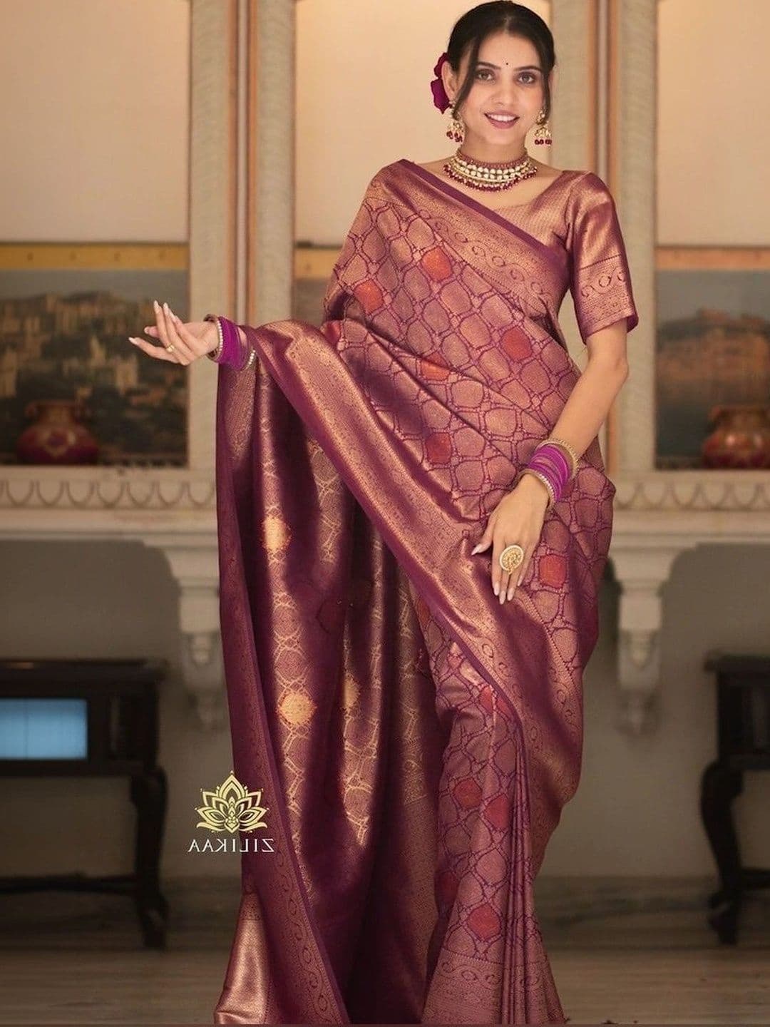 Moda Rapido Ombre Zari Silk Blend Designer Dharmavaram Saree - view 1