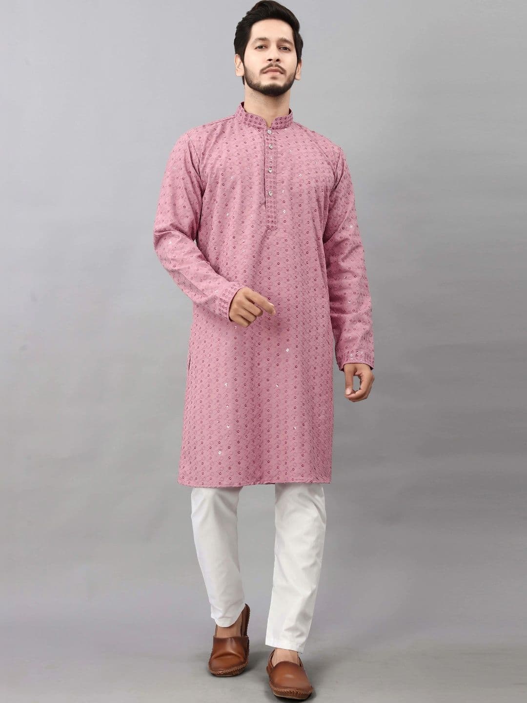 Moda Rapido Men Embellished Sequinned Handloom Kurta - view 1
