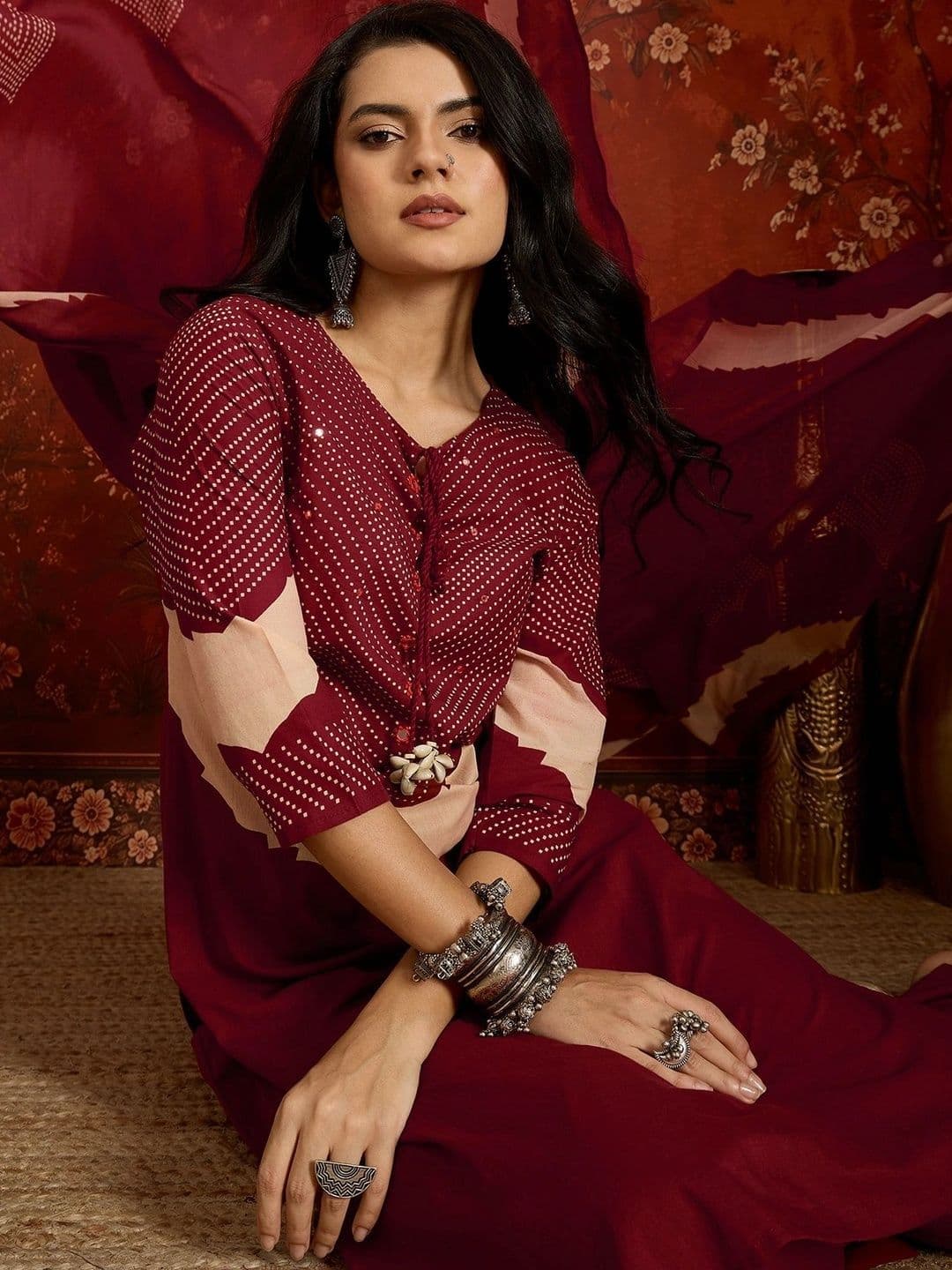 Sangria Women Ethnic Motifs Dyed Regular Pure Cotton Kurta with Palazzos & With Dupatta - view 1