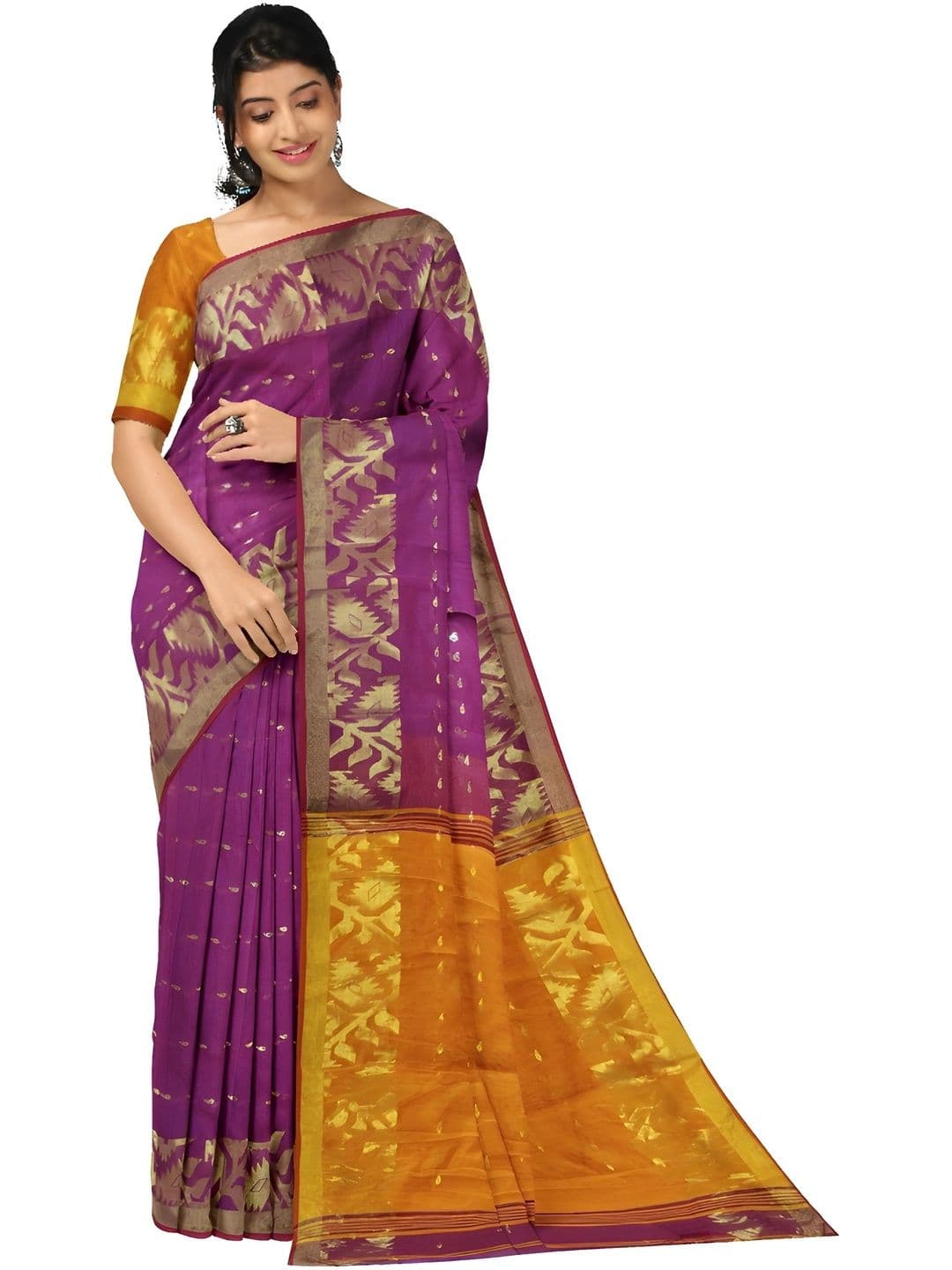 Saree star Woven Design Zari Silk Cotton Taant Saree With Unstitched Blouse Piece - view 1