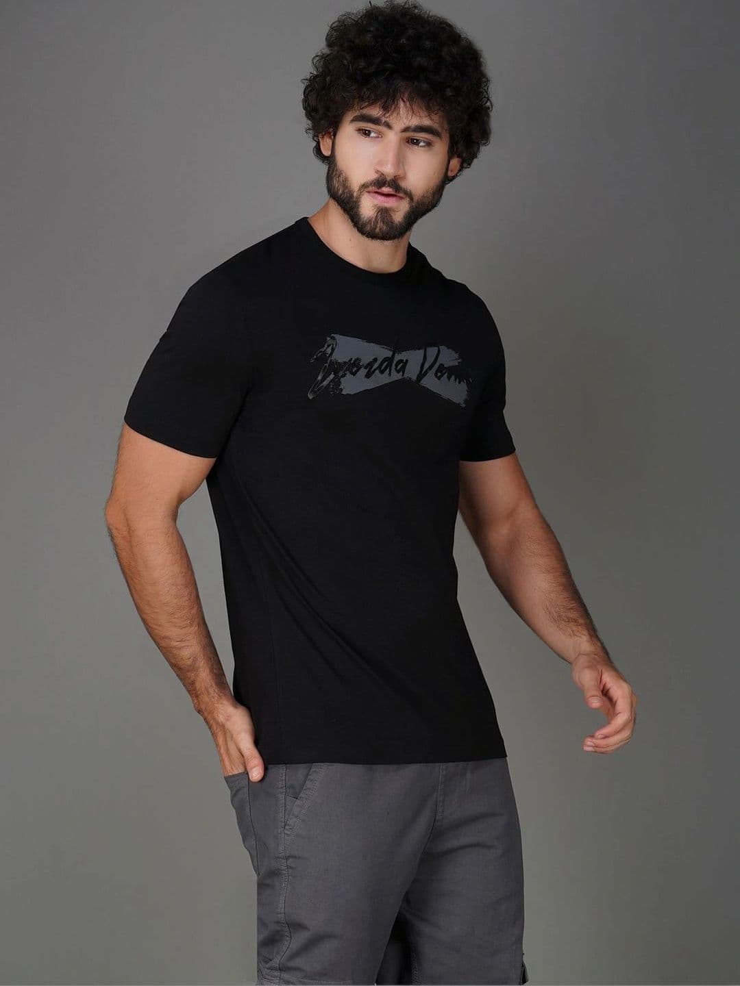 ZVEZDA Men Regular Fit Black Round Neck Cotton 3D Graphic Print T-Shirt - view 1