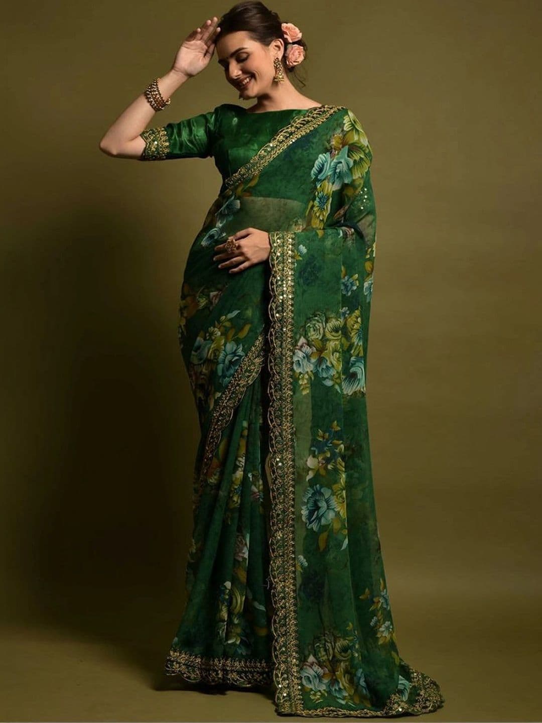 Sangria Floral Poly Georgette Bagh Saree - view 1