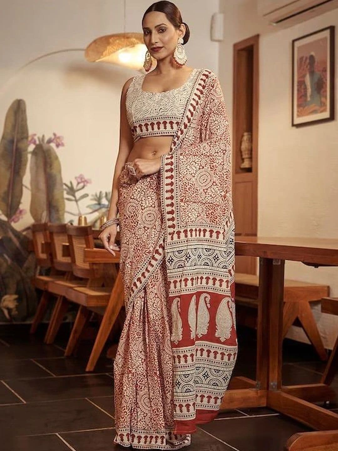 KALINI Pure Cotton Fusion Block Print Saree - view 1
