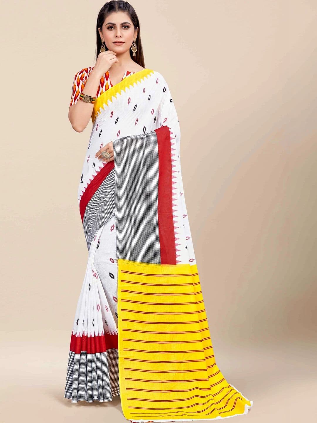 KALINI Floral Pure Cotton Fusion Block Print Saree - view 1
