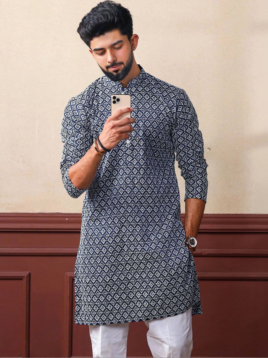Moda Rapido Men Geometric Printed Handloom Kurta - view 1