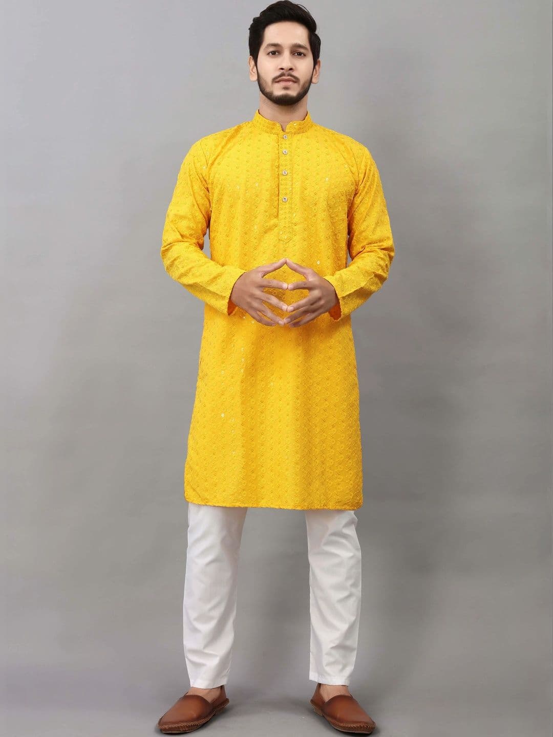 Moda Rapido Men Embellished Sequinned Handloom Kurta - view 1