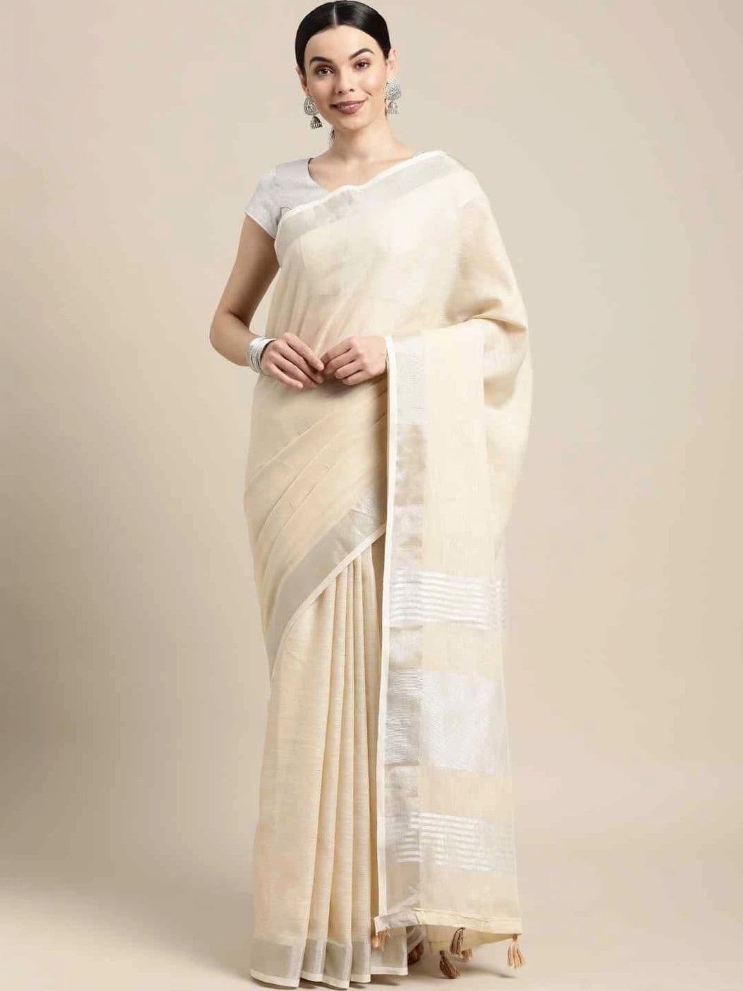 KALINI Striped Linen Blend Fusion Banarasi Saree - view 1