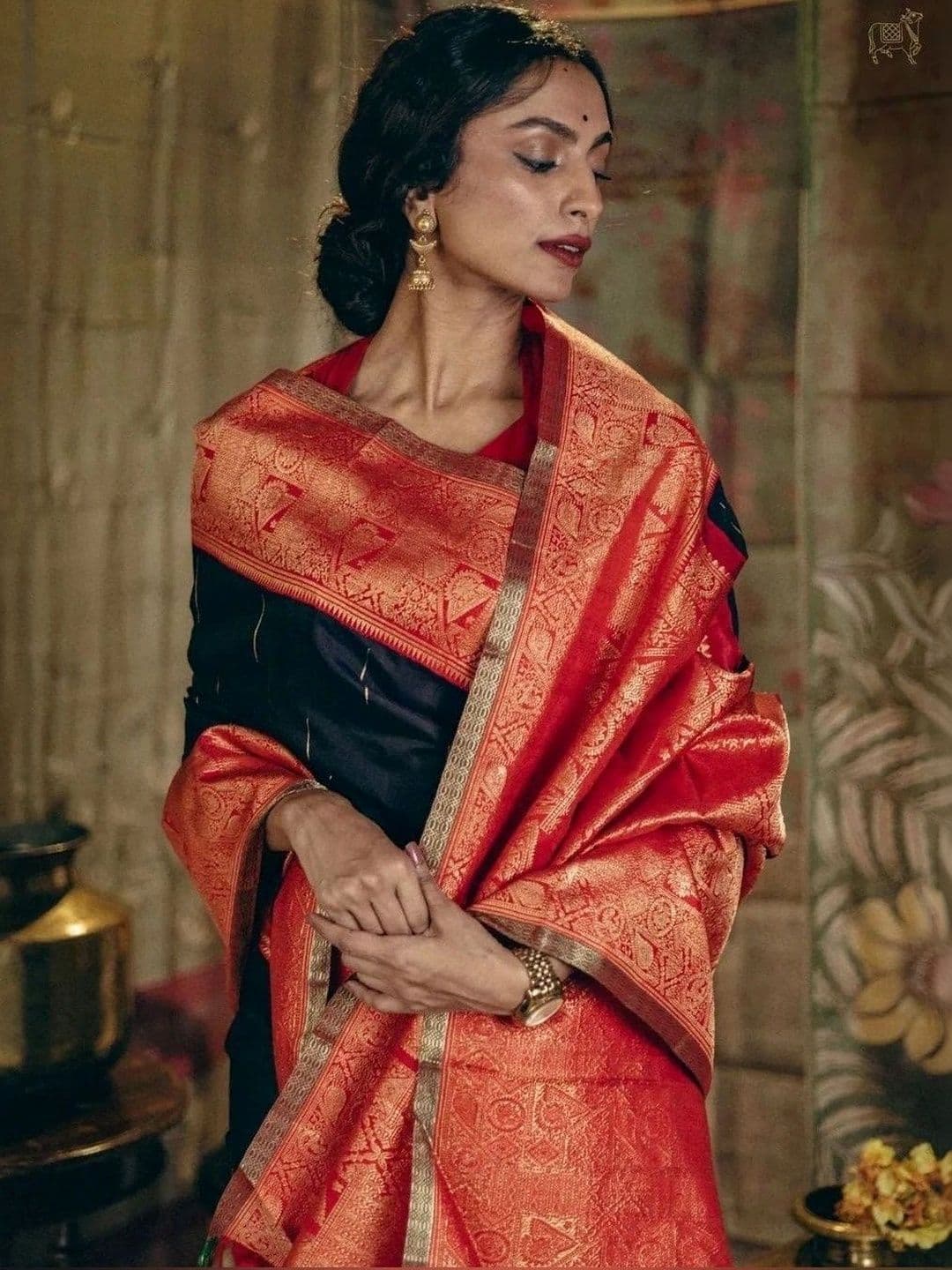 Moda Rapido Kalamkari Zari Silk Blend Heavy Work Ikat Saree - view 1