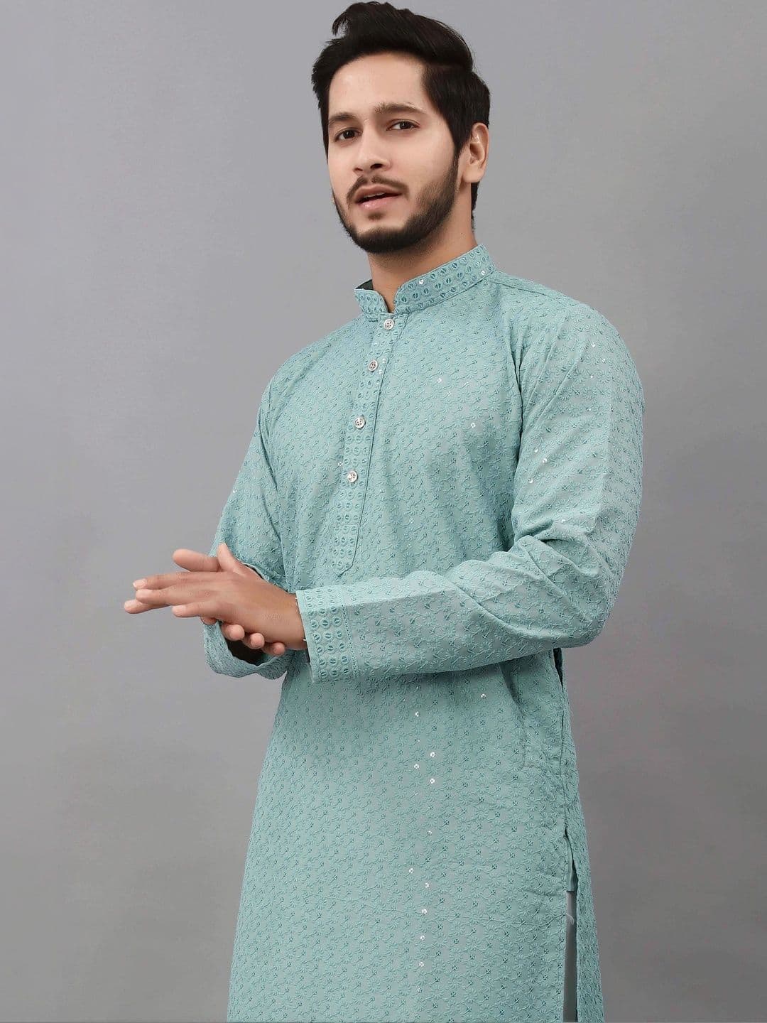 Moda Rapido Men Embellished Sequinned Handloom Kurta - view 1