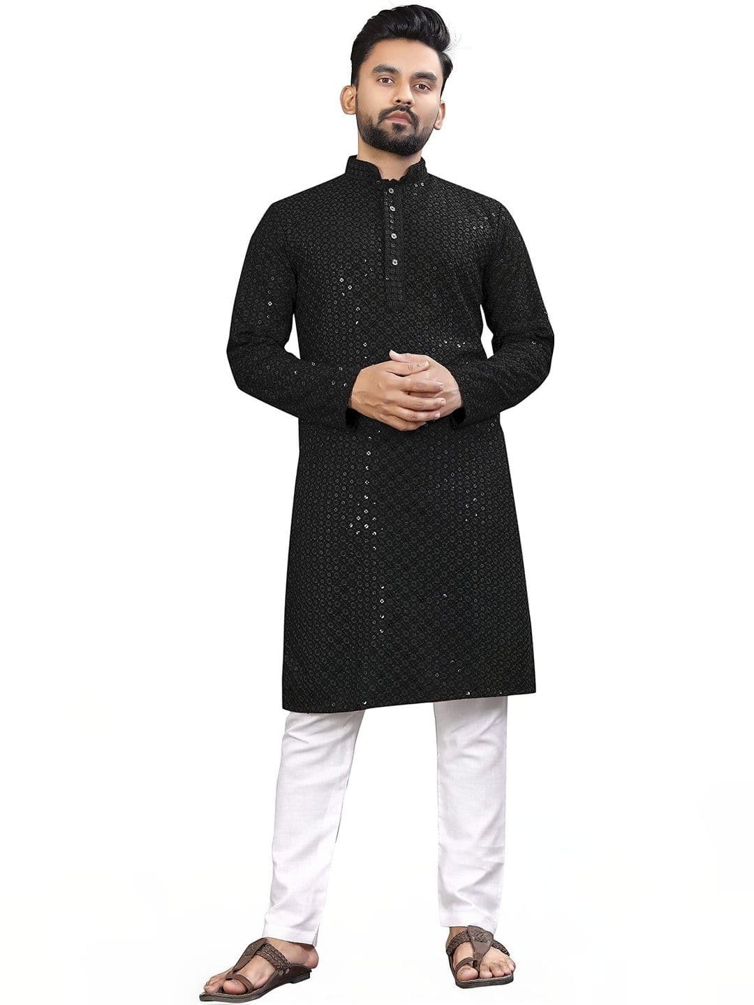 Moda Rapido Men Embellished Sequinned Handloom Kurta - view 1