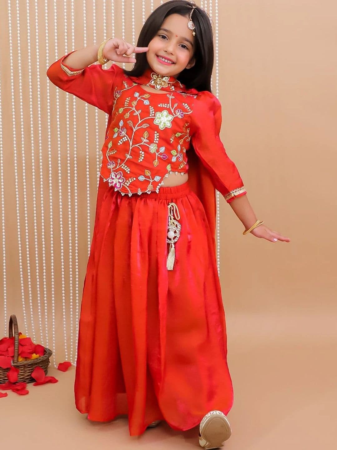 KID1 Girls Embroidered Sequinned Ready to Wear Lehenga & Blouse With Dupatta - view 1