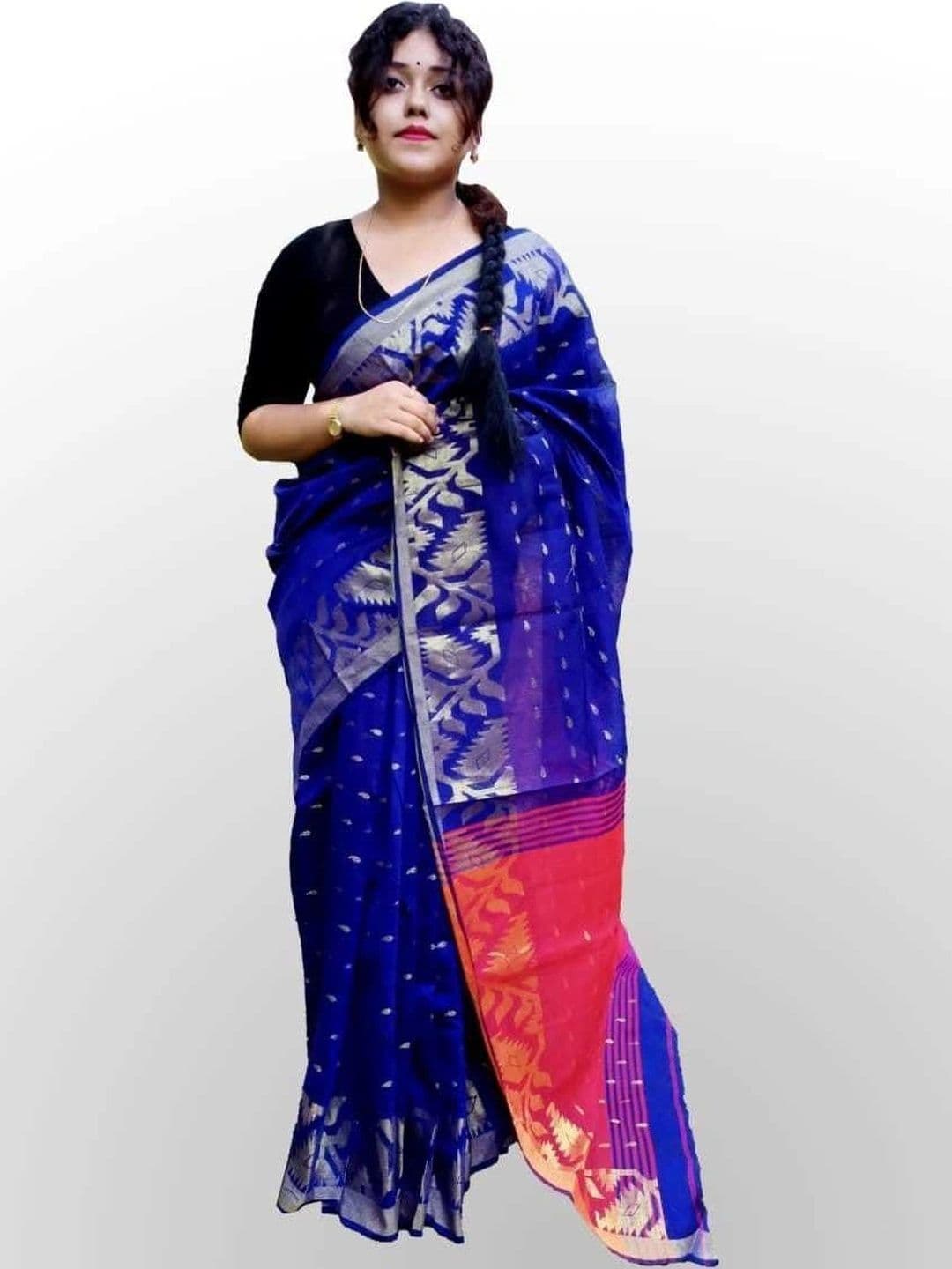 Saree star Colourblocked Zari Silk Cotton Taant Saree With Unstitched Blouse Piece - view 1