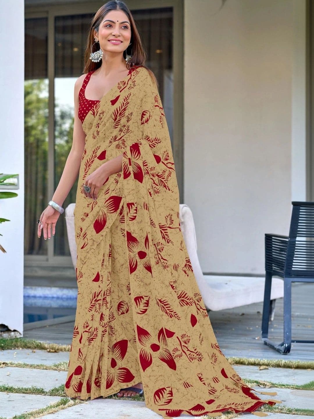 KALINI Floral Pure Cotton Fusion Saree - view 1