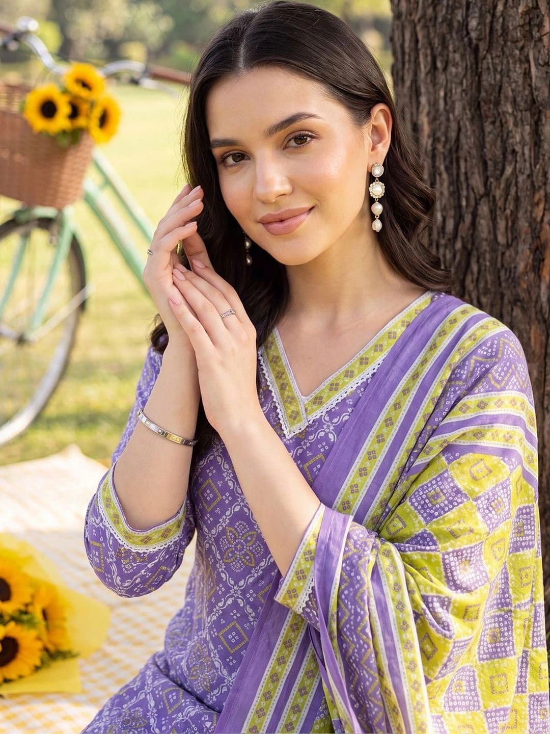 Indo Era Women Ethnic Motifs Printed Regular Pure Cotton Kurta with Trousers & With Dupatta - view 1
