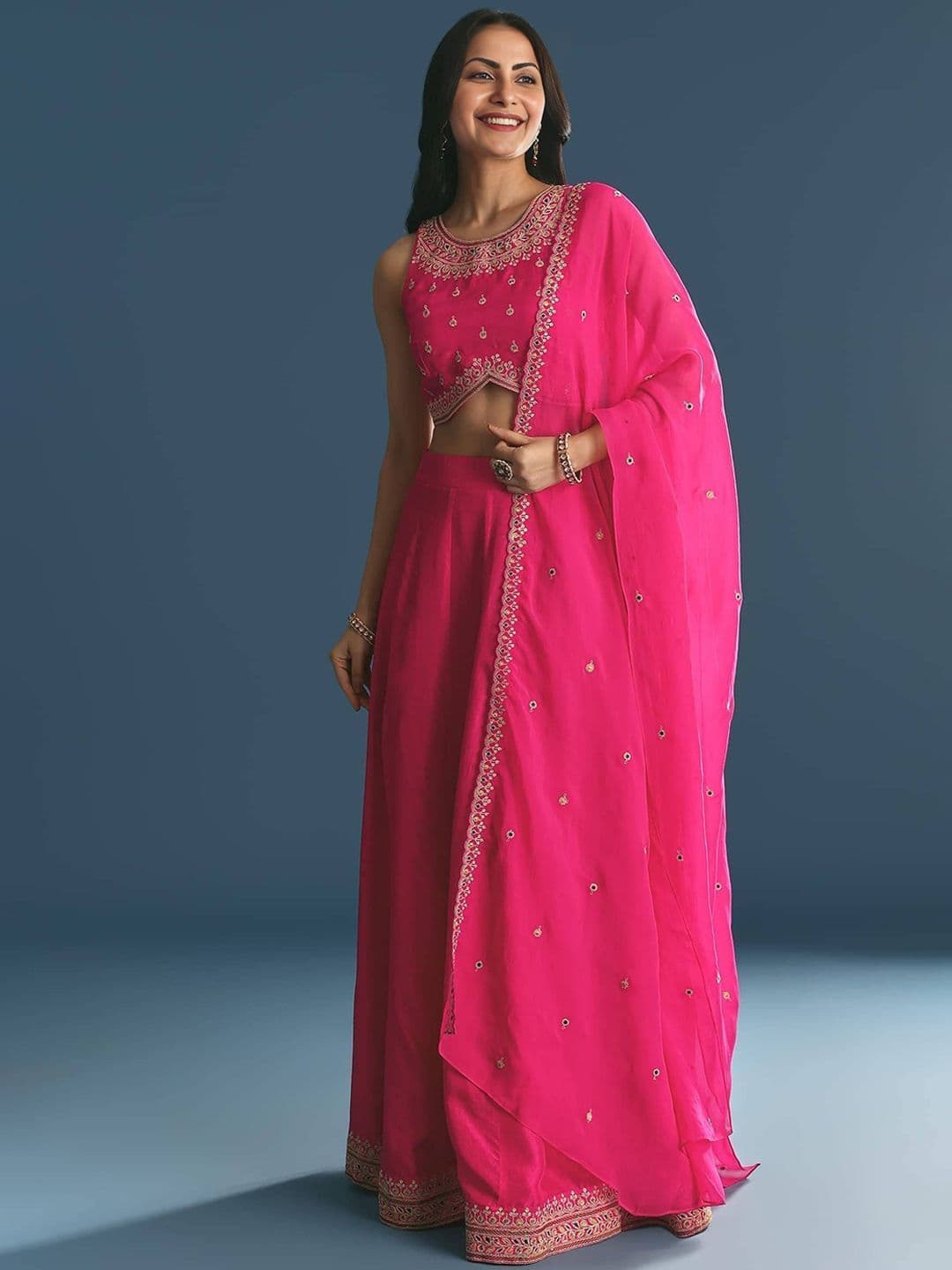 NEEL ART Embroidered Sequinned Semi-Stitched Lehenga & Blouse With Dupatta - view 1