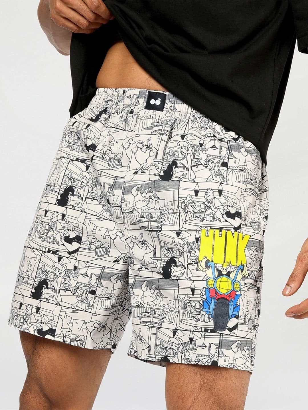 Bewakoof Cartoon Network Men's Light Grey & Black Johnny Bravo All Over Printed Boxers - view 1