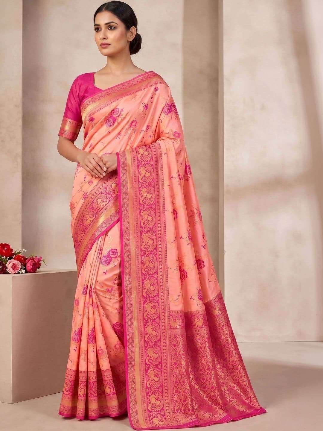 RUTVA FASHION Woven Design Zari Art Silk Banarasi Saree - view 1