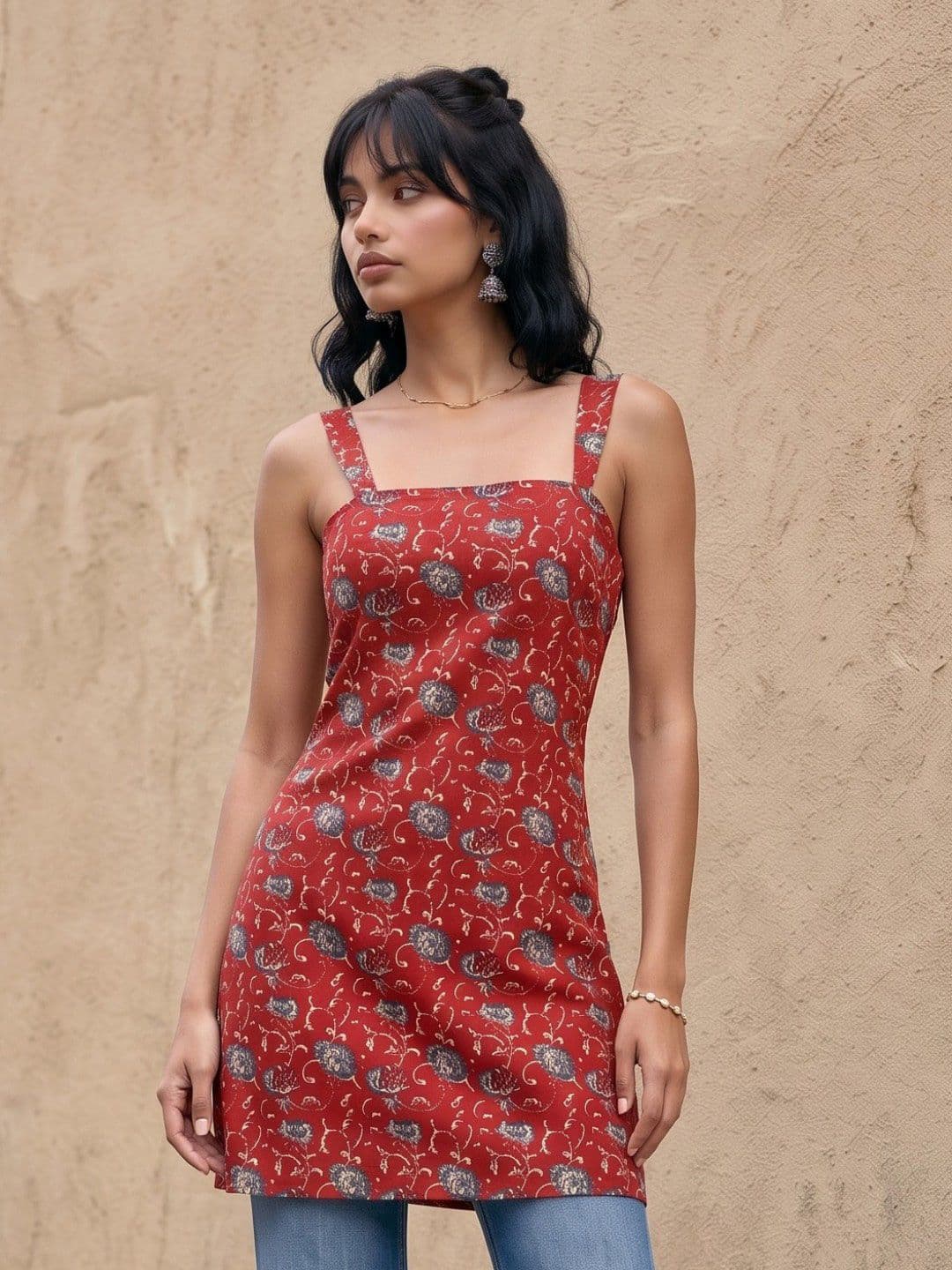 fusion by glitchez Floral Printed Fitted Pure Cotton Kurti - view 1