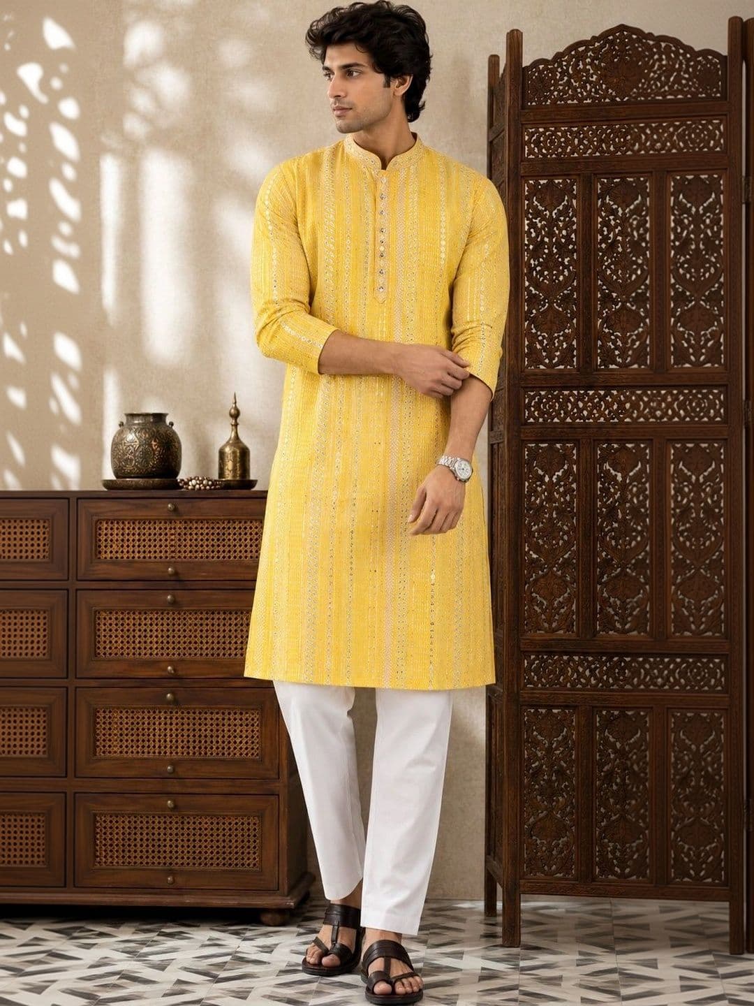 SKYWORRIX Men Embellished Sequinned Kurta - view 1