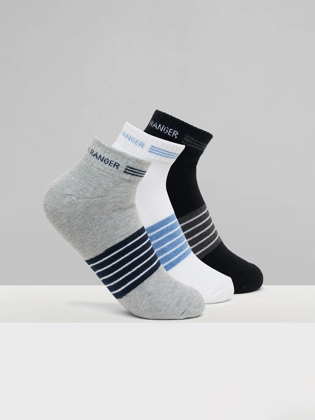 Urban Ranger by pantaloons Men Pack of 3 Cotton Blend Assorted Striped Ankle Length Socks - view 1