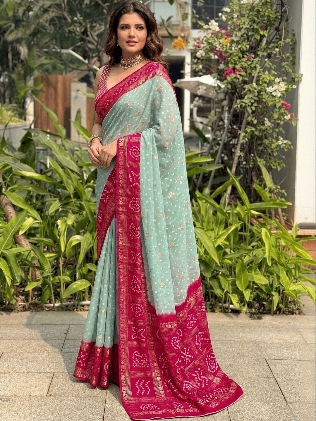 SANJANA SILK SANJANA SILK Bandhani Zari Art Silk Bandhani Saree - view 1