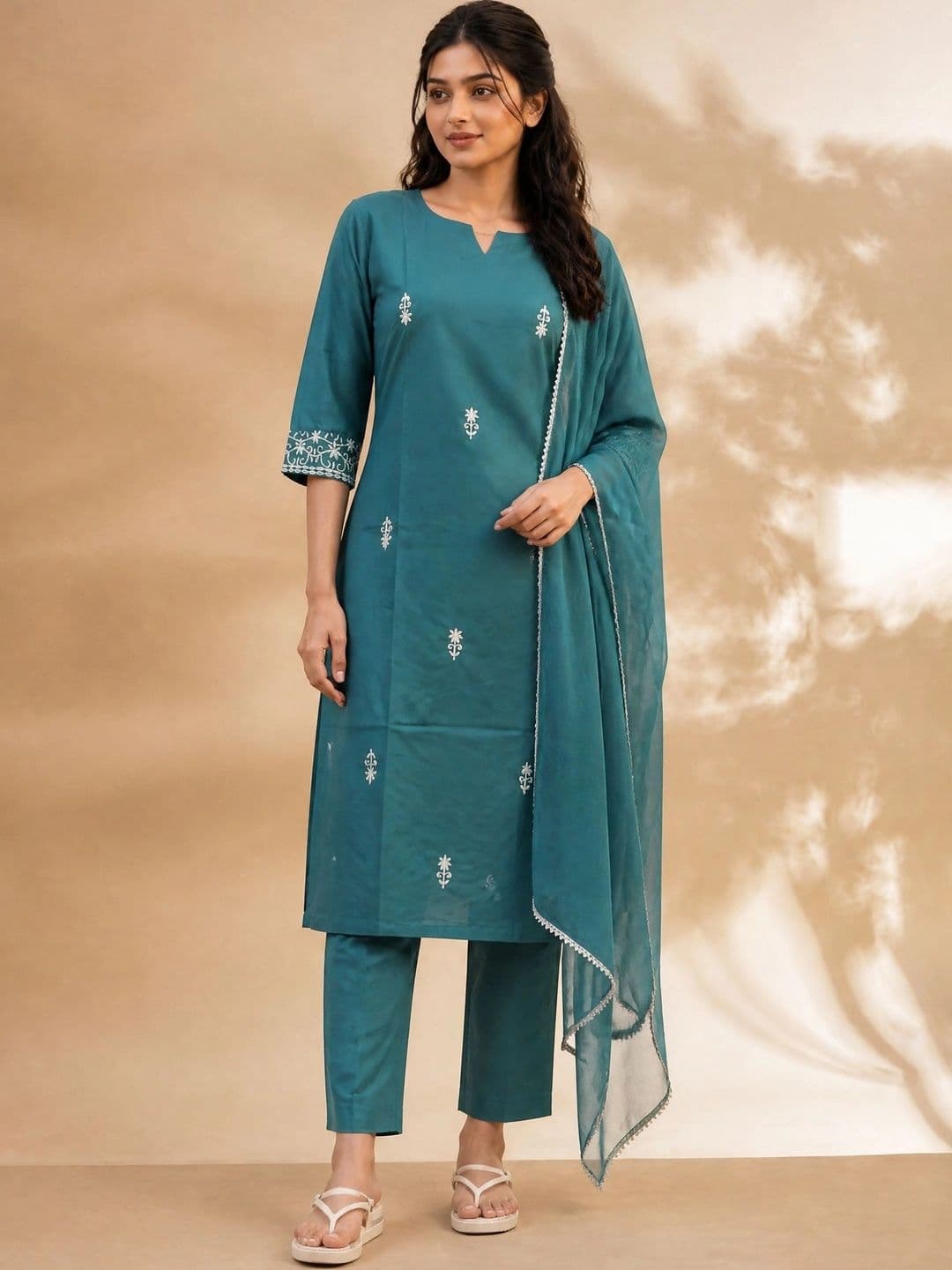 SZN Women Ethnic Motifs Embroidered Regular Thread Work Kurta with Trousers & With Dupatta - view 1