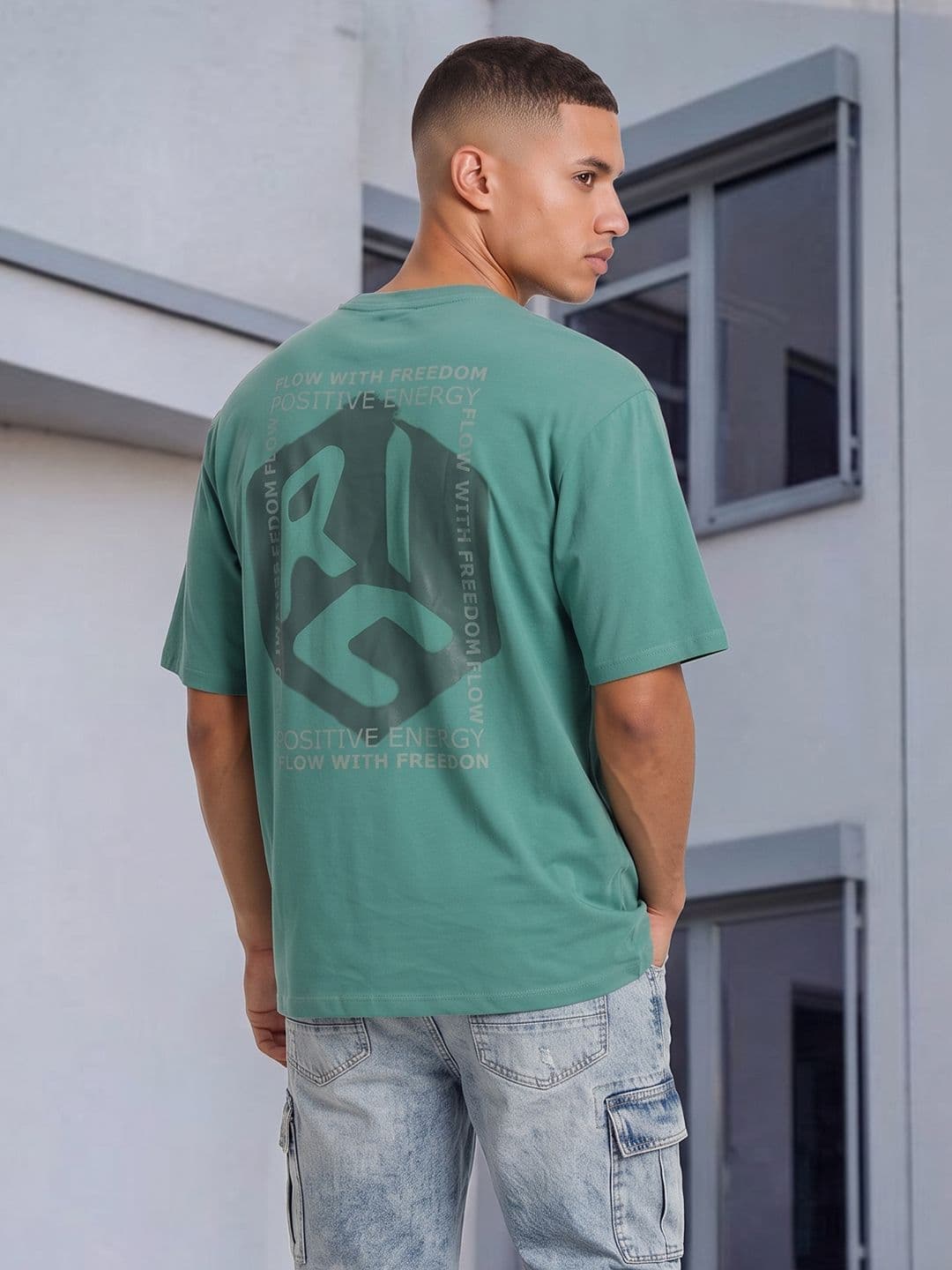 The Roadster Life Co. Printed Drop-Shoulder Sleeves Pure Cotton Relaxed Fit T-shirt - view 1