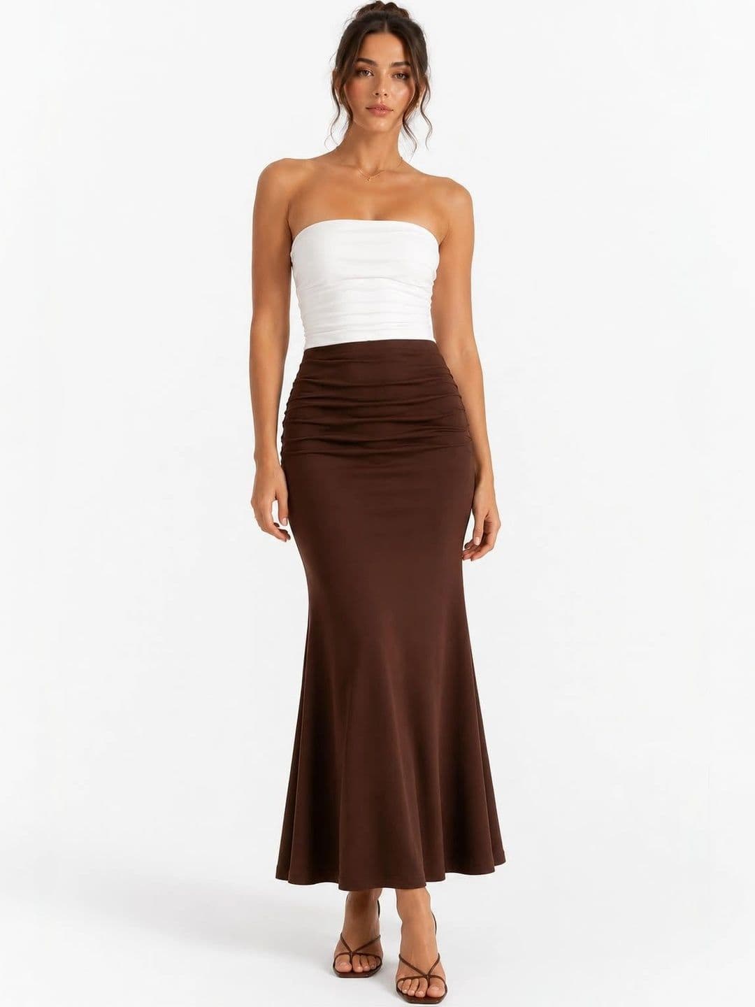 OOTDFY Women Draped Midi Trumpet Skirt - view 1
