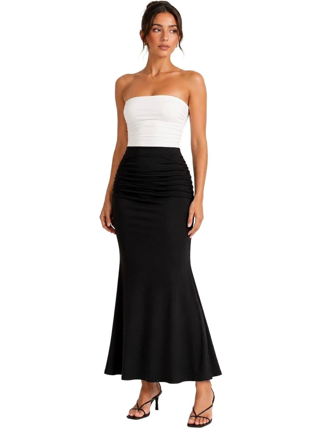 OOTDFY Women Draped Maxi Trumpet Skirt - view 1