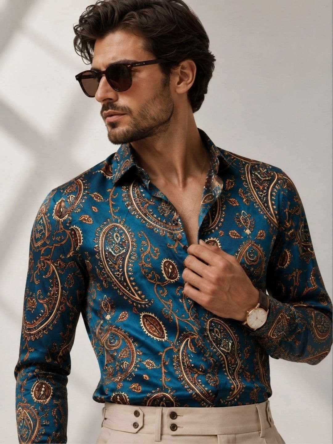 Foomer Men Satin Printed Spread Collar Casual Shirt - view 1