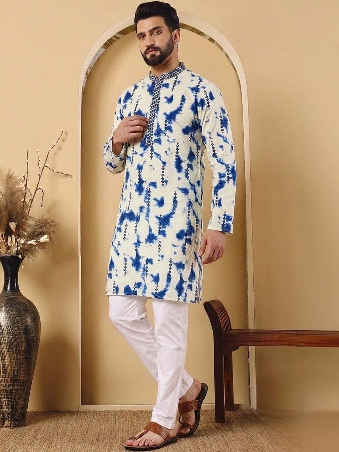 Anouk Men Printed Thread Work Indie Prints Kurta - view 1