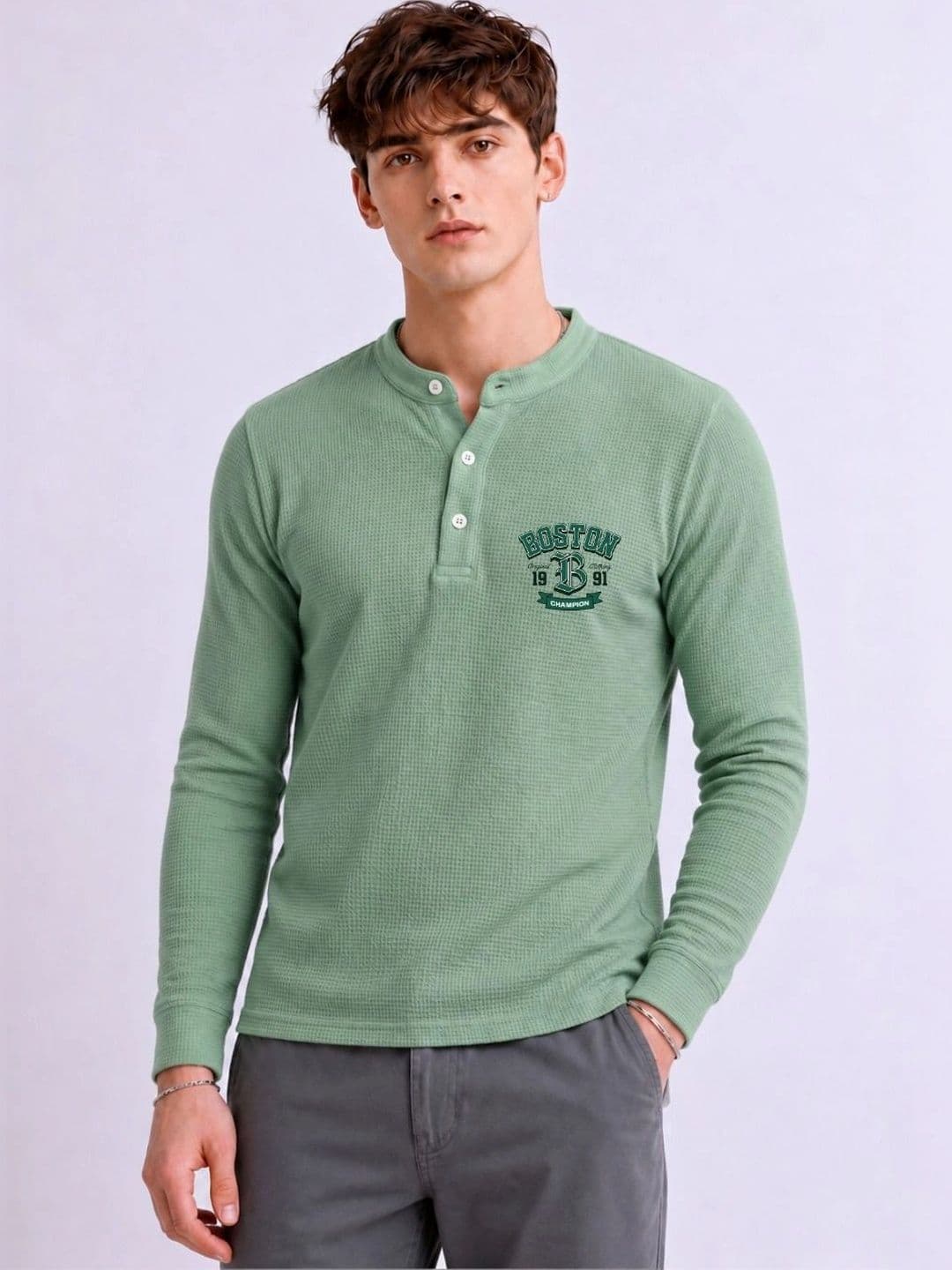 Mobox Men Brand Logo Henley Neck T-shirt - view 1