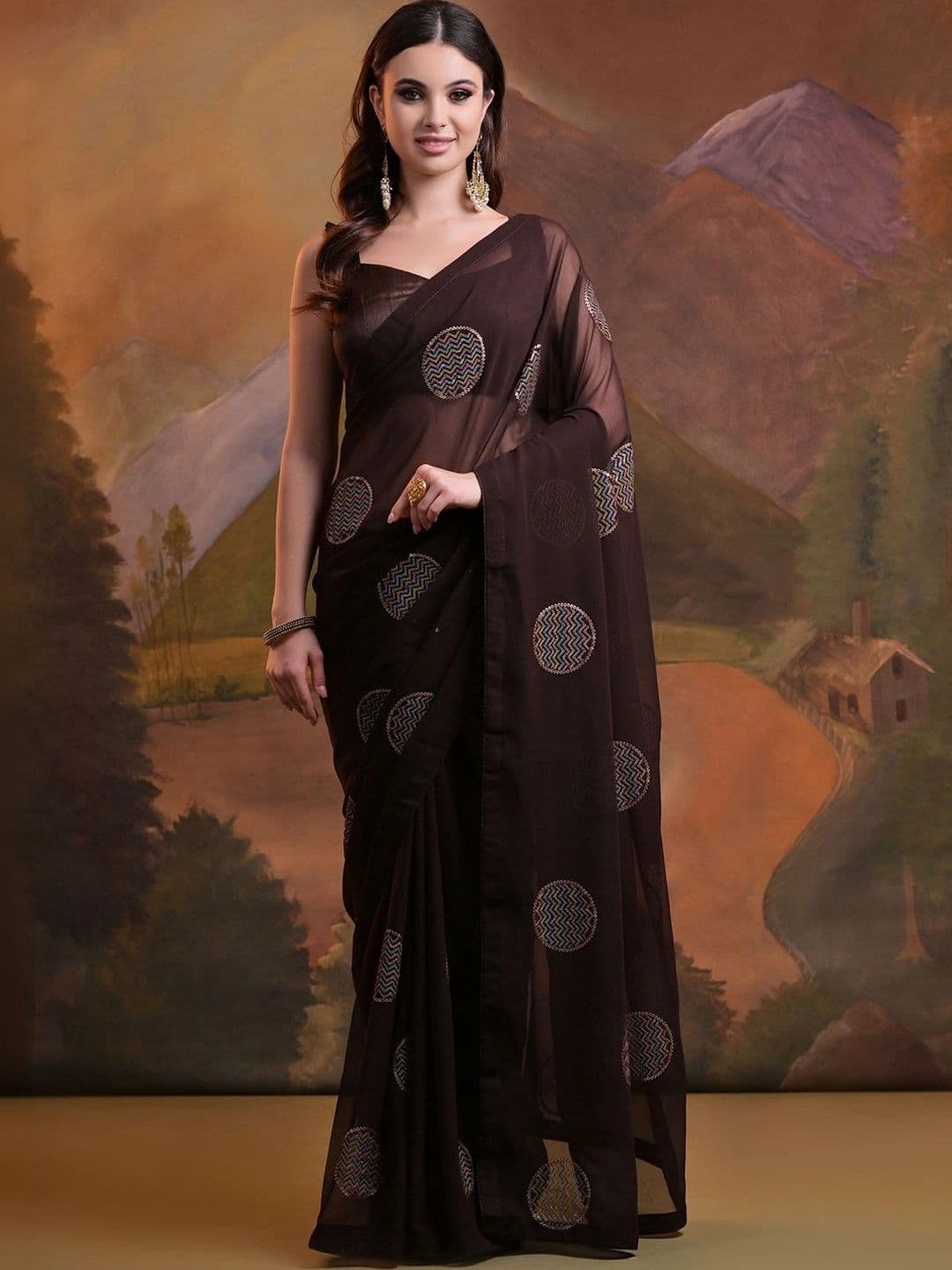 Sangria Ethnic Motifs Embroidered Poly Georgette Bagh Saree - view 1