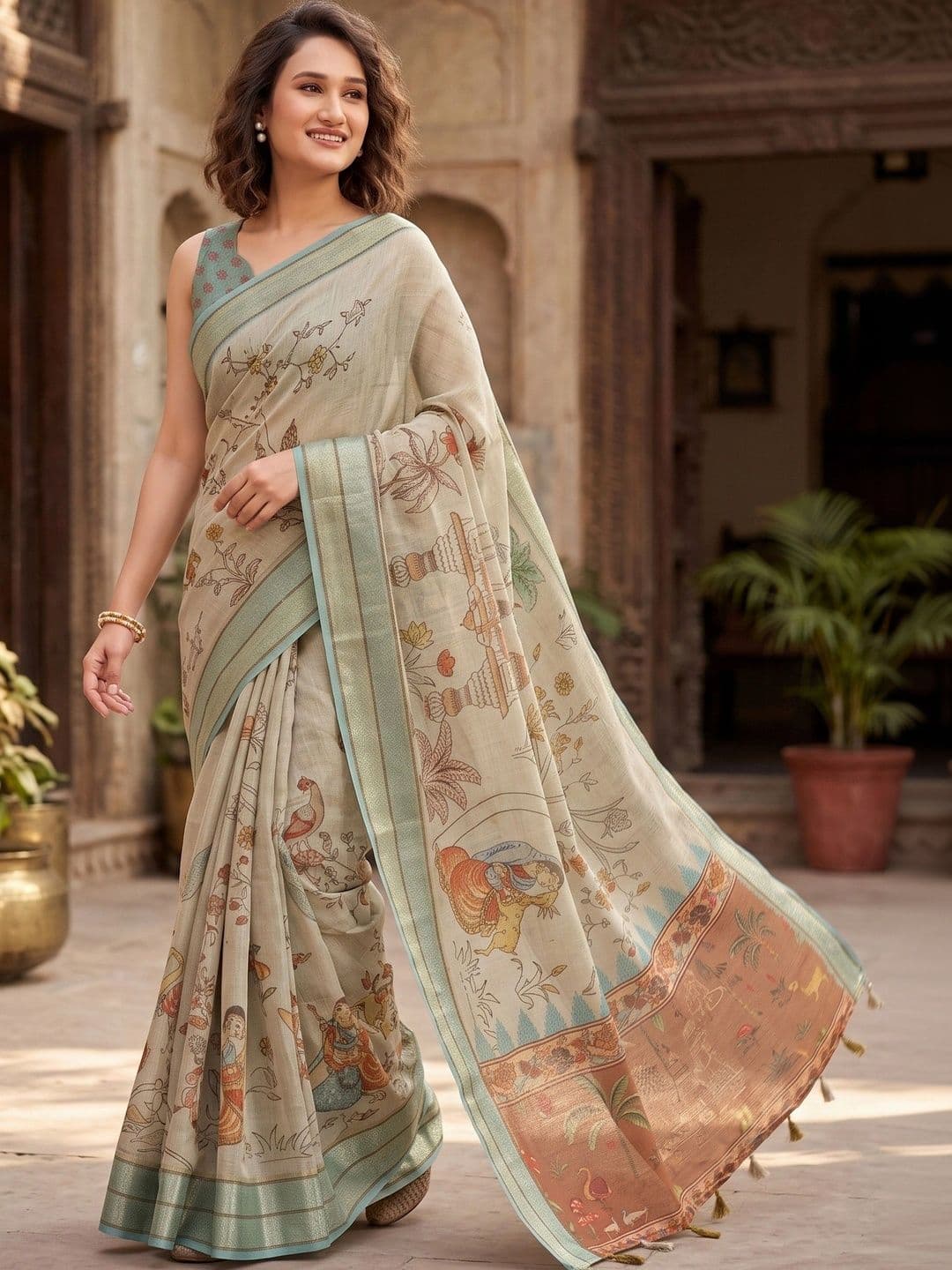 TASRIKA Kalamkari Jute Cotton Designer Saree - view 1
