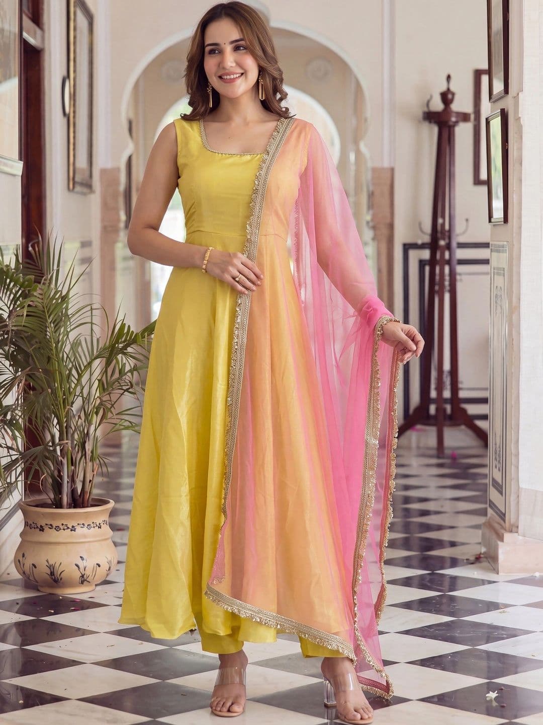 Sangria Women Regular Thread Work Kurta with Palazzos & With Dupatta - view 1