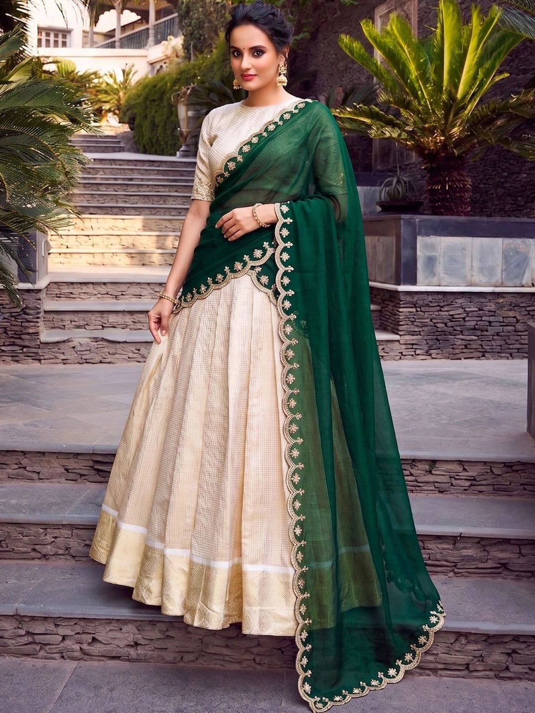 LOOKNBOOK ART Embroidered Thread Work Ready to Wear Lehenga & Unstitched Blouse With Dupatta - view 1