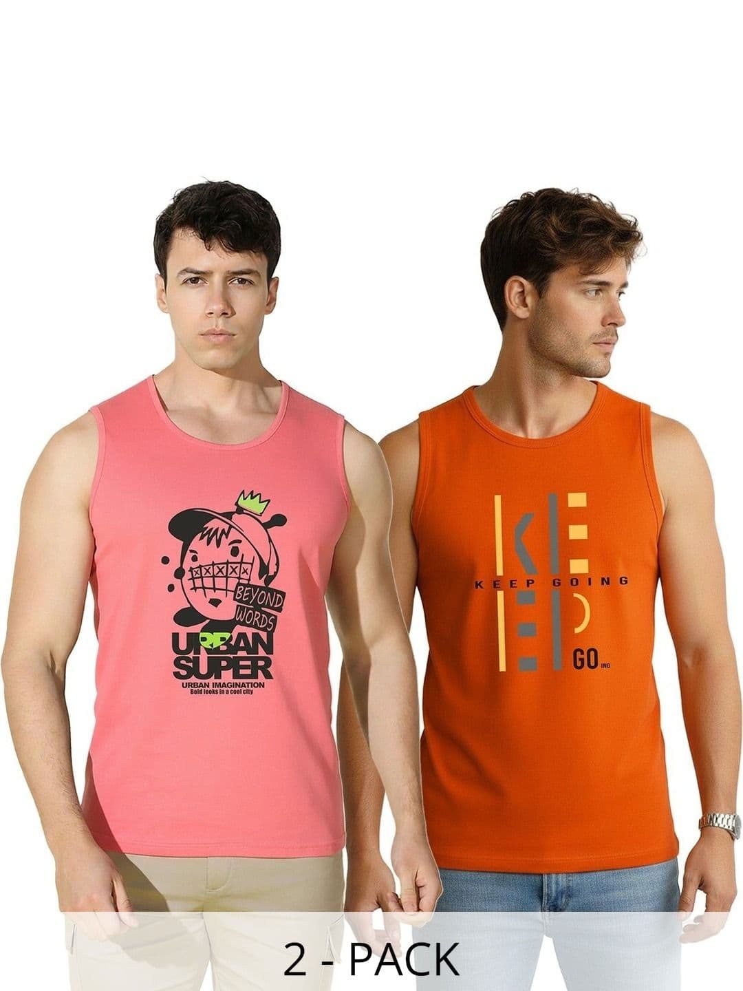 TEEFOX Pack of 2 Printed Cotton Gym Vest - view 1