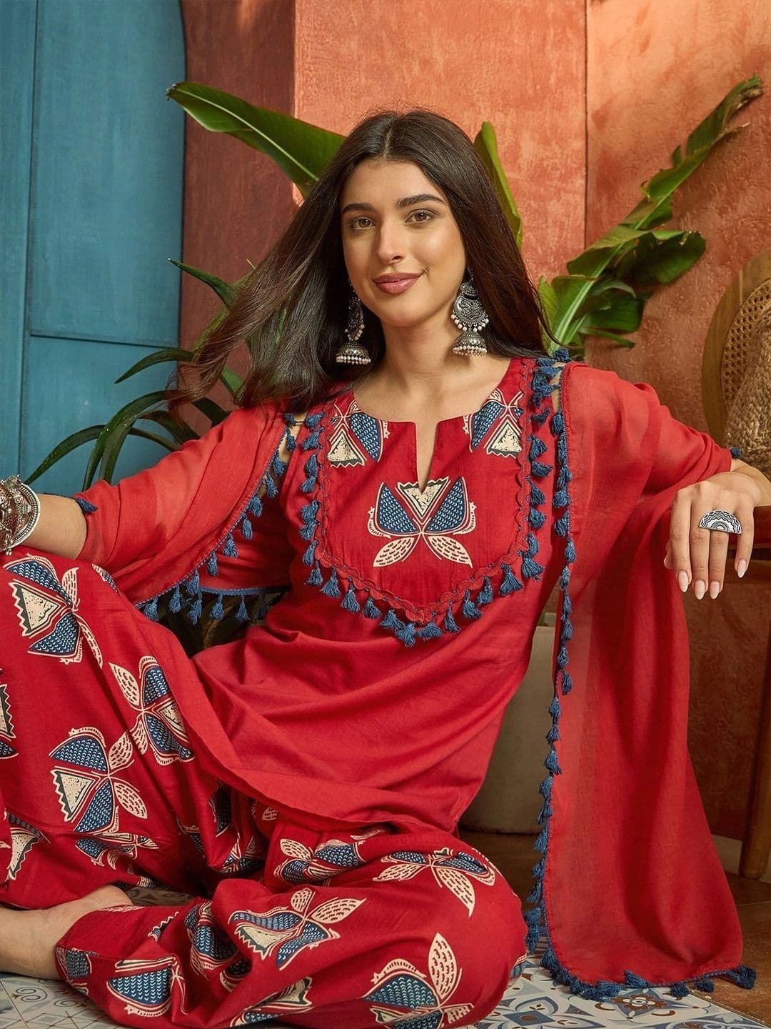 HISHAM Women Ethnic Motifs Printed Regular Pure Cotton Kurta with Patiala & With Dupatta - view 1