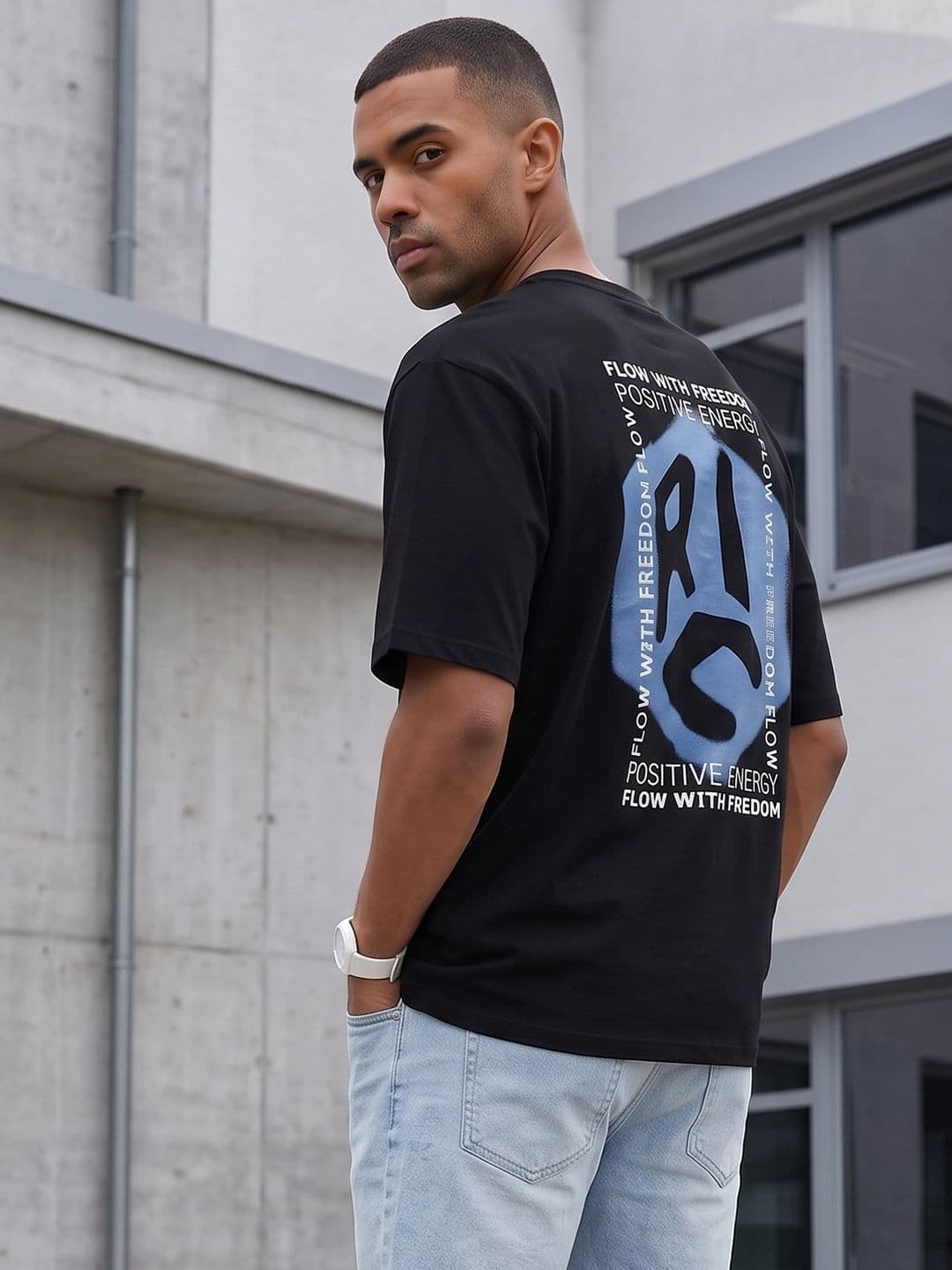 The Roadster Life Co. Printed Drop-Shoulder Sleeves Pure Cotton Relaxed it T-shirt - view 1