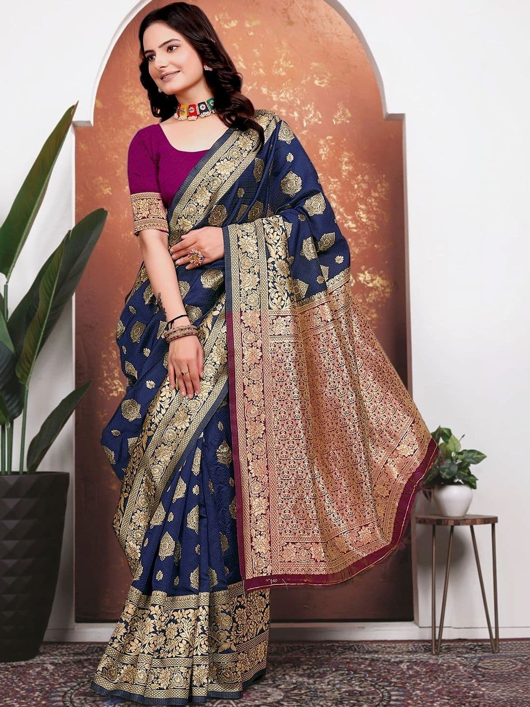 KANURIKAA Woven Design Zari Silk Blend Banarasi Saree - view 1