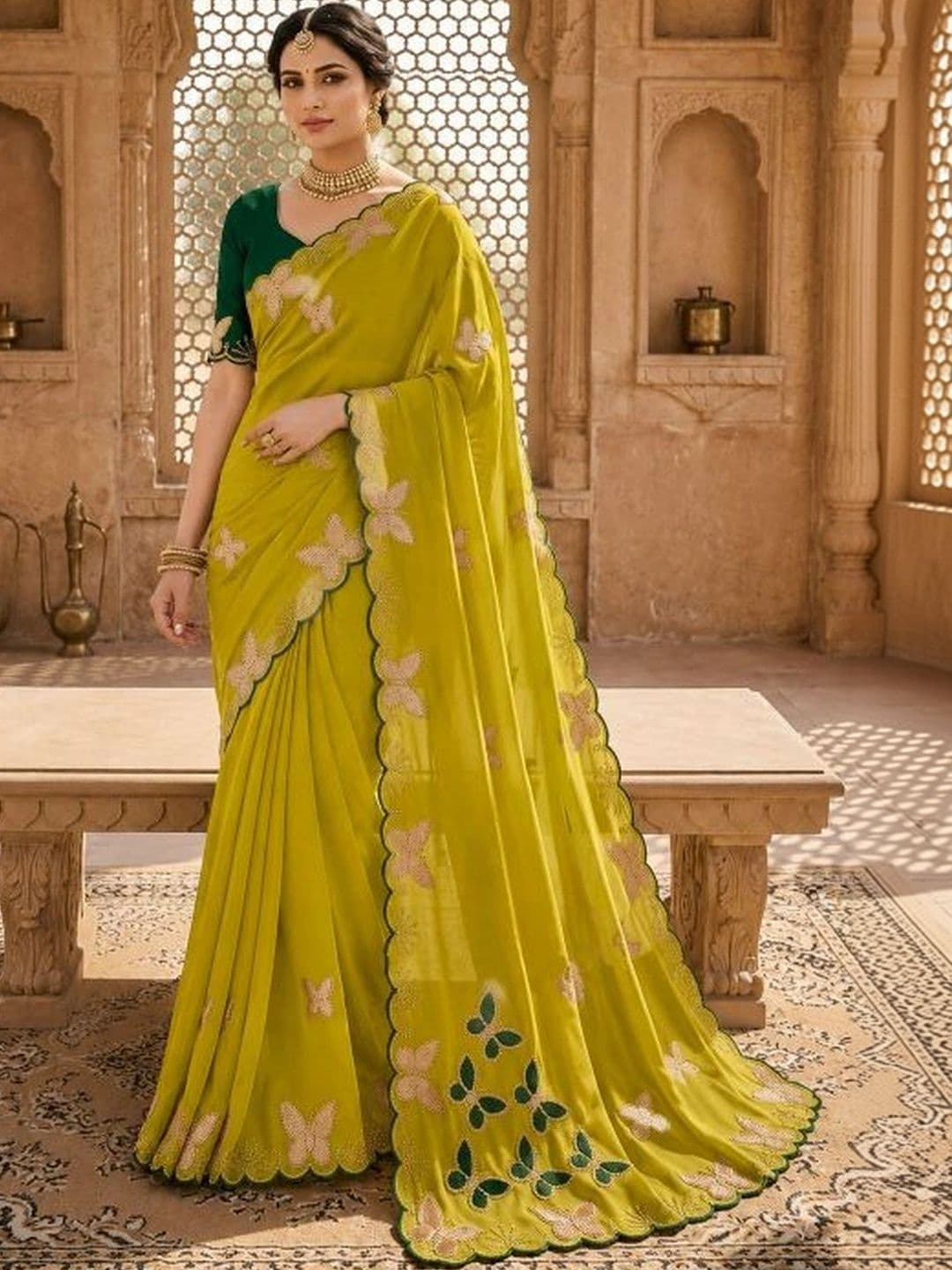 A.K. FABRICS Floral Embroidered Pure Georgette Saree - view 1