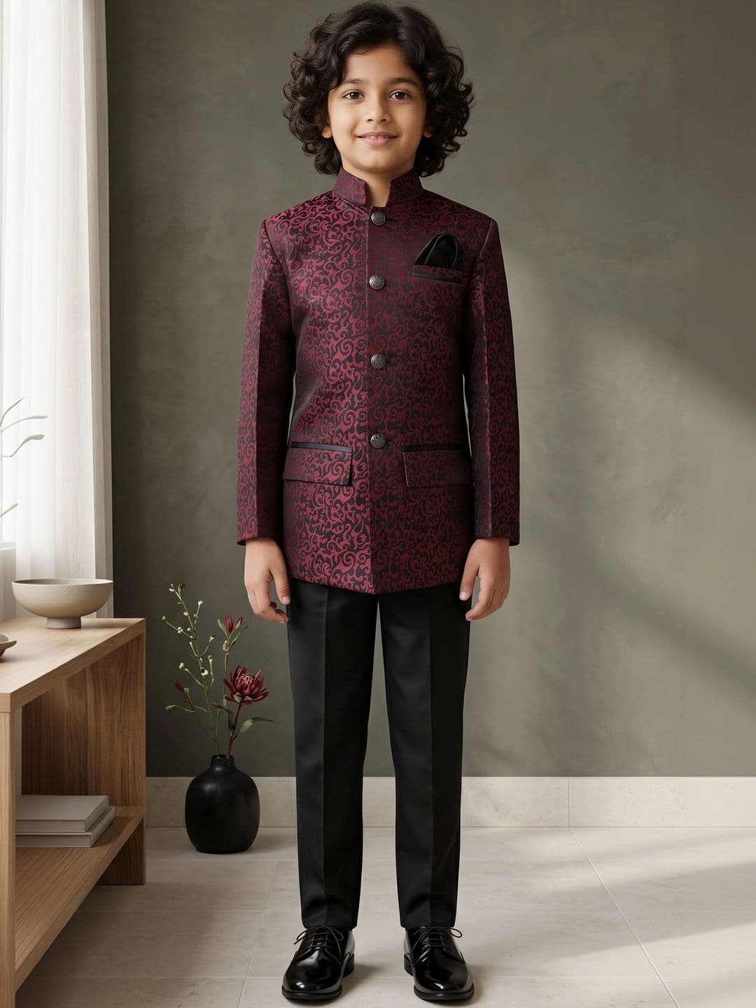 ahhaaaa Boys Embroidered Mandarin Collar Sherwani - view 1