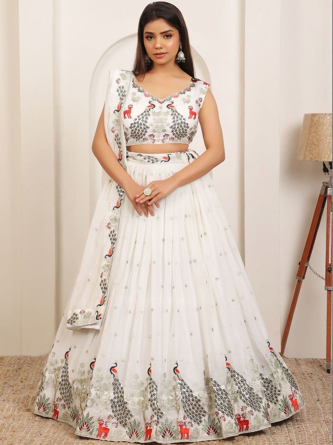 NEEL ART Embroidered Sequinned Semi-Stitched Lehenga & Unstitched Blouse With Dupatta - view 1