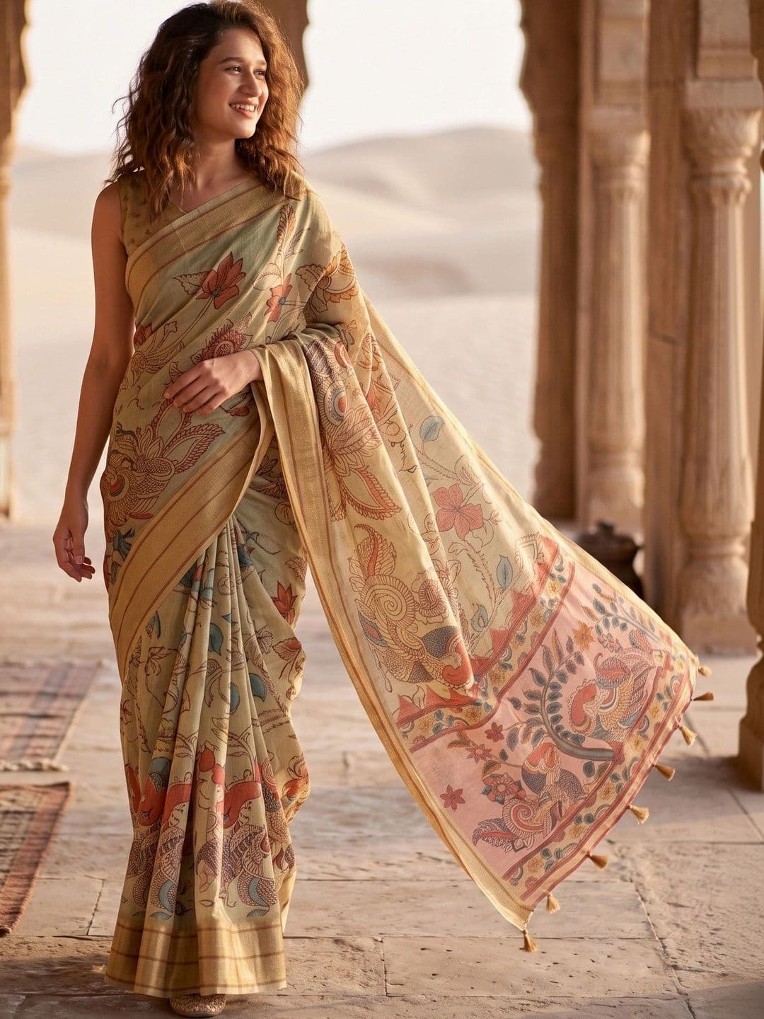 TASRIKA Kalamkari Jute Cotton Designer Saree - view 1