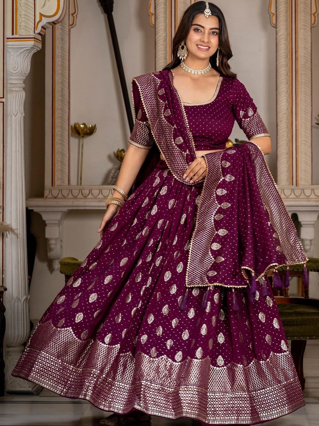 IVARIS Semi-Stitched Lehenga & Unstitched Blouse With Dupatta - view 1
