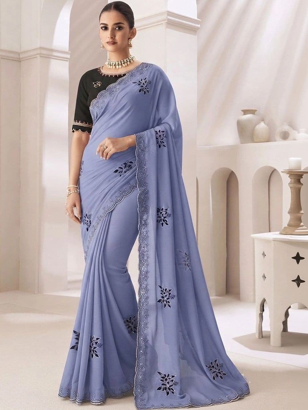 Sanwariya Silk Floral Embroidered Art Silk Saree - view 1