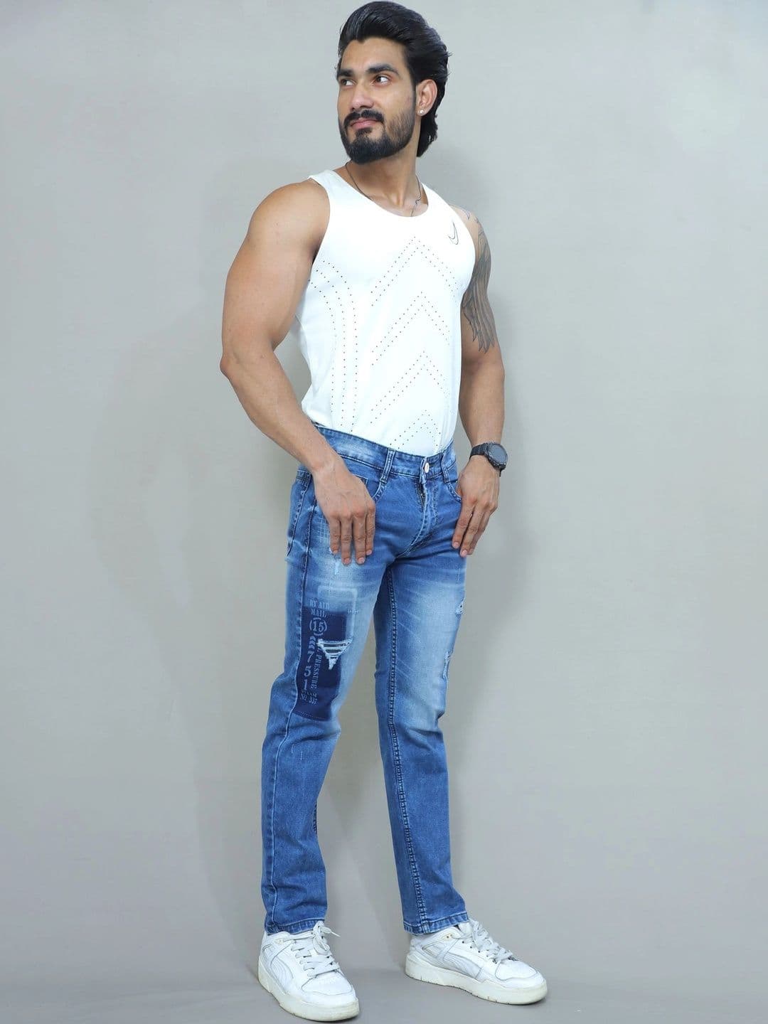 GEX Men Regular Fit Mid-Rise Highly Distressed Printed Jeans - view 1