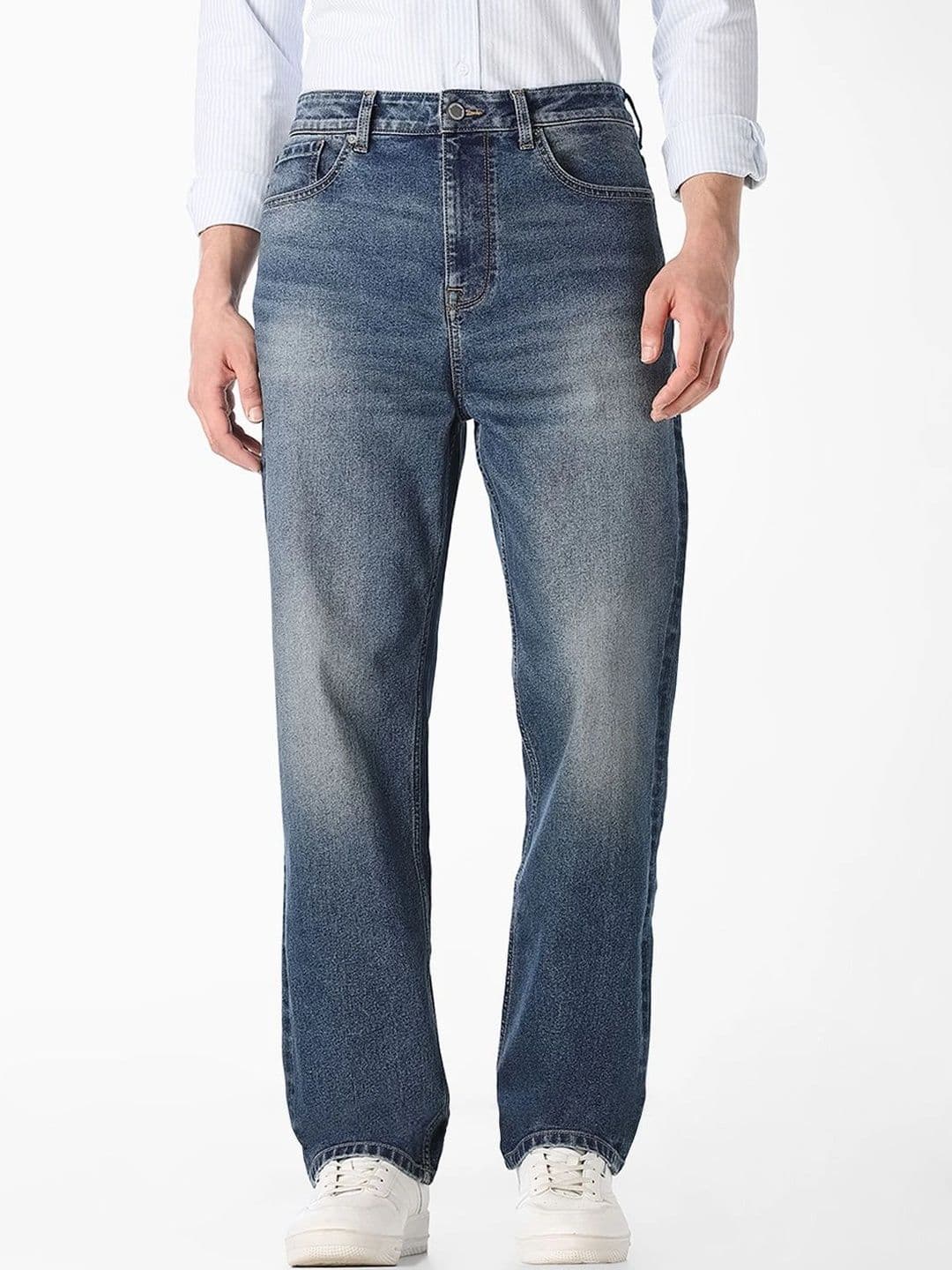 Jack & Jones Men Wide Leg Low-Rise Low Distress Heavy Fade Stretchable Jeans - view 1